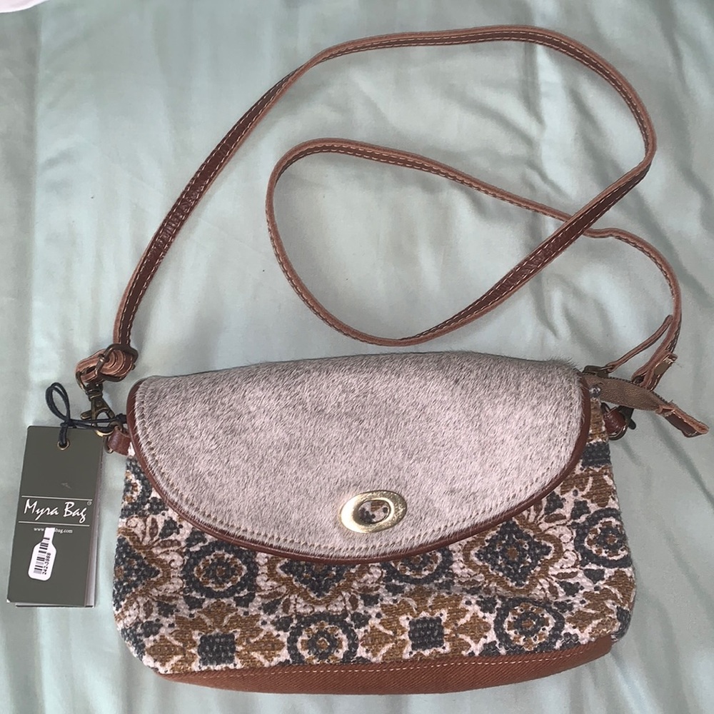 NWT Myra “Serious Humour” Upcycled Calf Hair Crossbody